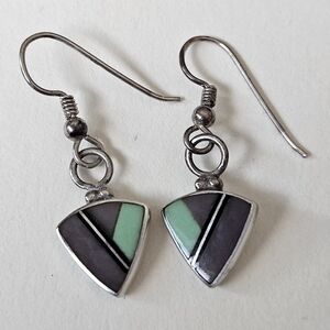 Sterling Silver Handmade Navajo Native American Triangular Dangle Earrings